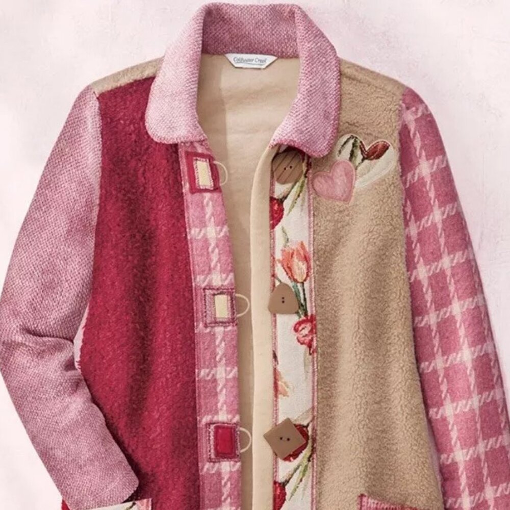 NEW $159 Artists Wonder Jacket COLDWATER CREEK Patchwork Hearts Soft Floral L